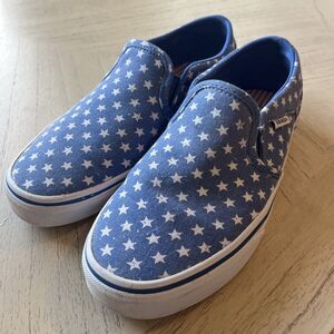 Vans Women’s Size 7.5 Slip In Sneakers Blue White Star Patriotic